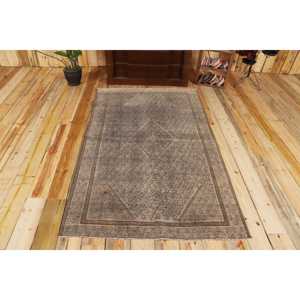 Vintage 3,8x6,3 ft Rug, Accent Turkish Rug, <b>Brown</b> Floral <b>Wool</b> Rug - Product Image 1