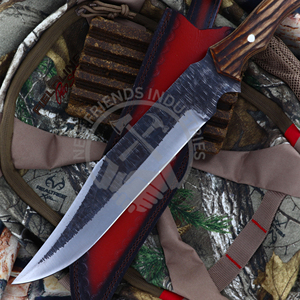 Couteau Bowie forgé à la main personnalisé avec manche en bois de frêne brûlé en acier à haute teneur en carbone pour couteau de chasse en plein air pour les amateurs de bricolage - Product Image 5