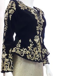 DESIGNER JACKET ON VELVET FABRIC WITH EMBELLISH OF BEAUTIFUL CRYSTAL BEADS,PEARLS,GLASS STONE WORK FOR PARTY-WEAR @ 2023 - Product Image 2