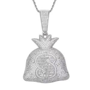 Collar con Colgante de Bolsa de Dinero y Signo de Dólar, con Moissanita y Micro Pavé, Estilo Hip Hop, Chapado en Oro - Product Image 3