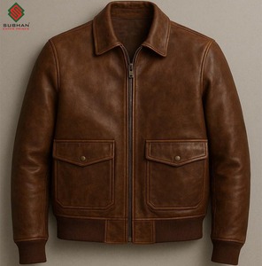 เสื้อแจ็คเก็ตบอมเบอร์หนังสังเคราะห์สำหรับผู้ชาย สีน้ำตาลดำ หนังวัวแท้แบบฟูลเกรน ซับในแบบควิลท์ ขนาดสั่งตัดได้ XS-6XL สำหรับฤดูหนาว สไตล์ลำลอง - Product Image 1