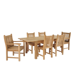Muebles: un juego de mesa y sillas de comedor para uso en exteriores con un estilo moderno, fabricado en madera de teca resistente. - Product Image 5