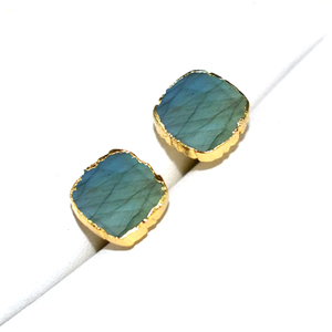 925 <b>Sterling</b> <b>Silver</b> 8-10mm Slice Labradorite Gemstone Gold Vermeil Electroplated Push Back Stud <b>Earring</b> Wholesale Jewelry - Product Image 1