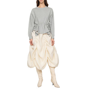 Custom High Quality <b>Sweatshirt</b> Round Neck <b>Long</b> Sleeve Ruffle Hem Cotton Casual <b>Women</b> Hoodie <b>Sweatshirt</b> - Product Image 4