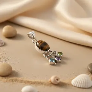 Collar con Colgante de Ojo de Tigre de Plata de Ley 925 Hecho a Mano para Mujer - Product Image 3