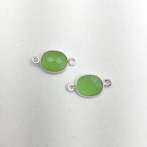 925 Argent Plaqué Naturel Vert Calcédoine Ovale Gemme Connecteur 2 Boucle Facettes Lunette Pendentif pour Collier Bracelet Fine Charme - Product Image 1