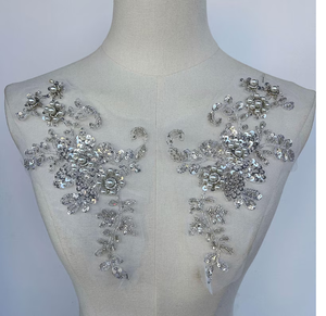 Parches cosidos de perlas y diamantes de imitación florales hechos a mano de lujo con tela Polymesh para DIY vestidos de novia y vestidos de noche/moda - Product Image 4