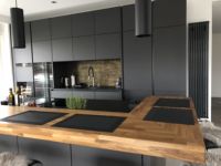 Kejia Lacquer Modular kustom desain dapur cospina lampu LED Modern lemari dapur perabot dapur rumah dengan Pulau