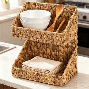 Cesta de Almacenamiento Tejida a Mano de 2 Niveles, Cesta de Almacenamiento Hecha a Mano, Ecológica, Hecha en Vietnam - Product Image 3