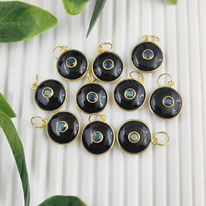 Vintage Gold Plated Round Cabochon Gemstone Pendant DIY Christian <b>Necklace</b> Charm - Product Image 2