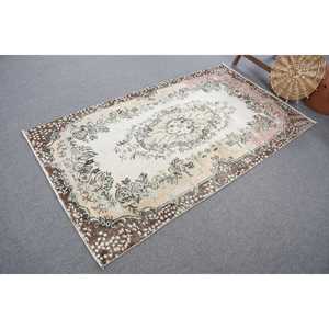 Vintage 3.7x6.46 ft Rug, Turkish Rug, <b>Brown</b> Ikat Rug <b>Wool</b> - Product Image 3