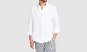 Camisa de Lino Blanca Casual de Verano para Hombre, Manga Larga, Cuello Clásico, Teñido Liso, Antiencogimiento, Secado Rápido, Sostenible - Product Image 3