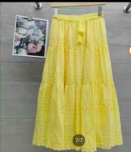 กระโปรงแมกซี่โบรเดอรีสำหรับผู้หญิง, กระโปรงผ้าเรยอนสไตล์พื้นเมืองพร้อมพู่ตกแต่งแบบลำลองซักได้ - Product Image 1