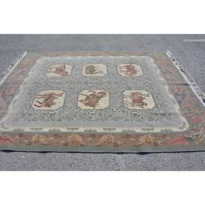 Alfombra Turca Vintage, Alfombra Extra Grande de 7.9x10.2 pies, Alfombra Floral Gris Roja - Product Image 3