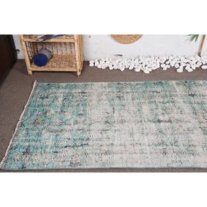 Tapis Turc Vintage Moderne Vert Bleu Patchwork Design Large 3.2x7.4ft Zone Laine Matériel Latex Abstrait Rectangle Couloir - Product Image 5