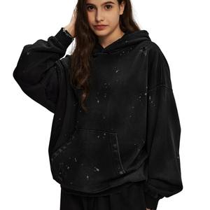 Ladies Oversized Hoodie 400GSM Cotton Fleece French Terry Baggy Fit Pullover Embroidered Vintage Wash Distressed Print Hoodies - Product Image 4