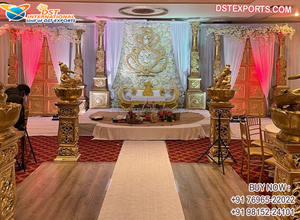 Decoración de Escenario para Boda Musulmana Walima, Tema Rojo y Dorado, Escenario para Recepción de Boda, Estilo Real Indio, Decoración para Recepción - Product Image 5