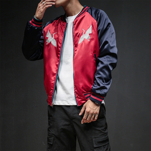 Blouson aviateur en satin brodé personnalisé tendance Y2K pour hommes veste légère de printemps et d'automne emballage de marque disponible - Product Image 4