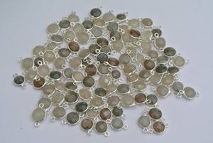 10mm Double boucle lien breloque connecteurs 925 argent Sterling naturel gris calcédoine damier coupe lunette réglage collier pour les femmes - Product Image 4