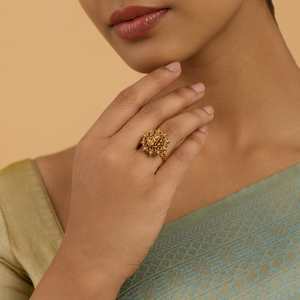Bague ajustable en alliage de cuivre, style antique et tendance, 180040 - Forme de fleur, style religieux, incrustation griffe, idée cadeau mignonne - Product Image 2
