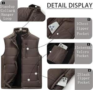 Venta Directa de Fábrica, Chaleco Acolchado con Cierre y Cuello en V, Personalizable, Transpirable, de Alta Calidad, para Hombre, Invierno, Casual - Product Image 5