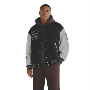 Blouson universitaire pour homme de qualité supérieure, manches en polyester brodé et résistant, patchs logo personnalisés, design universitaire à col montant et prix abordable - Product Image 1