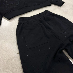 ชุดวอร์มสองชิ้นสำหรับผู้ชายชุดวอร์มปักลายสีดำโอเวอร์ไซส์ - Product Image 4