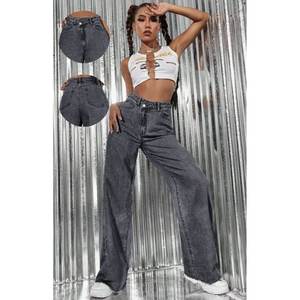 Jean en denim gris de luxe pour femme, coupe large, taille haute, coupe décontractée, extensible doux, écologique, durable, tissu tendance, taille unique - Product Image 6