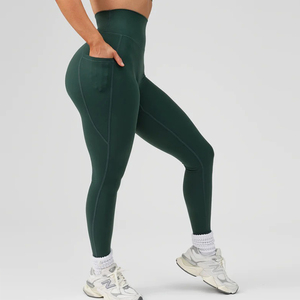 Leggings de yoga personnalisés à haute élasticité pour femmes avec poches V Cut Couleur unie Push Up Sports Fitness Workout Collants taille haute Leggings - Product Image 2