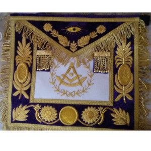 MASONIC REGALIA GRAND MASTER MASON DELANTAL SEDA BLANCA CON HILO DE BOLLÓN DE ORO Bordado Past Master Products Masonic Collar - Product Image 3