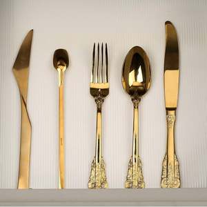 Cubiertos de acero inoxidable Ideal para cocina, mesa, café, hogar, cubertería con acabado chapado en oro, juego de mango de diseñador de latón de 5 - Product Image 1