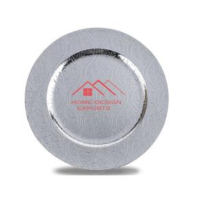 Assiette de service en métal argenté avec motif en relief, design gravé, vente chaude, assiette de service en métal pour aliments - Product Image 1