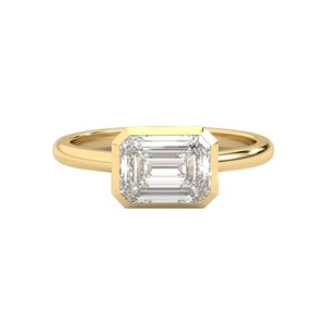 Bague en or massif 14K avec émeraude et diamant de laboratoire taille taille ouverte F-VS2, sertie clos, design signature, style fiançailles - Product Image 1