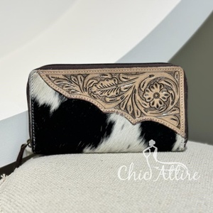 Fait à la main cadeau but haut de gamme qualité usiné sculpture peau de vache portefeuilles en cuir véritable pour les femmes à la main fabriqué à la main tendance - Product Image 1