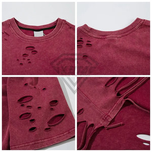 Nueva ropa de calle, camisetas de gran tamaño con hombros caídos para hombre, camiseta de manga corta con cuello simulado Vintage desgastada con lavado ácido - Product Image 3