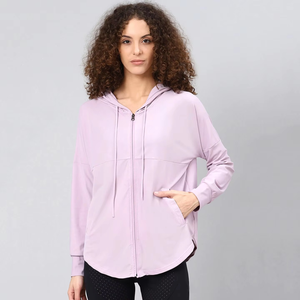 Sudadera con capucha con cremallera de nuevo diseño para mujer profesional Color Rosa sólido Peso ligero con cuello con capucha para invierno - Product Image 1