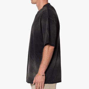 Logo personnalisé coupe boxy hommes coton lourd 280gsm côtes col rond épaule tombante surdimensionné Streetwear T-Shirts longue longueur - Product Image 4