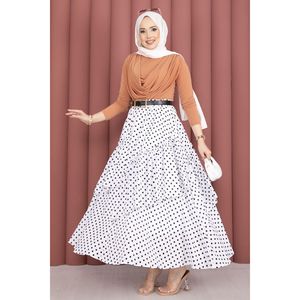 Falda Blanca Asimétrica con Paneles de Puntos, Volantes, Suave y Transpirable, de Gasa y Algodón Tejido, Bordada con Estampado Digital, Estilo Dulce - Product Image 4