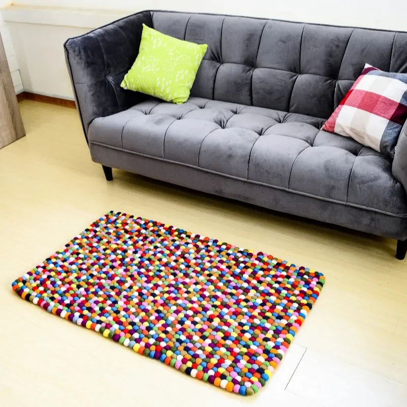 Rectangle Sentait Balle Tapis-Coloré Boule De Feutre tapis-100% laine Tapis fait À La Main tapis de feutre-rectangulaire En Feutre Tapis Lotte