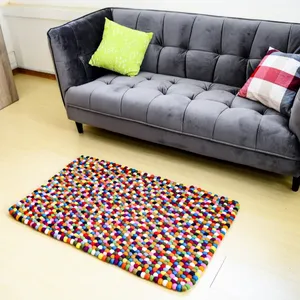 Rectangle Felt Ball Rug- Colorful Felt Ball rug- 100 % Wool Carpet hand made felt rug- Rectangular Felt Ball Carpet Lotte