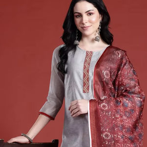 women A-Line <b>Kurta</b> with Trousers & Dupatta Straight polyester <b>Kurta</b> With Trousers & Dupatta <b>indian</b> pakistan partywear suit - Product Image 1