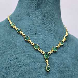 925 เงินสเตอร์ลิงชุบทองคุณภาพดีเยี่ยมรูปทรงหยดน้ําตาอินเทรนด์สีเขียวนิลอัญมณีHandmade Designerสร้อยคอวินเทจ - Product Image 4