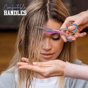 กรรไกรตัดผมคุณภาพระดับพรีเมียมพร้อมใบมีดคม กรรไกรตัดผมความงามโลหะเหล็กพร้อมที่วางนิ้ว - Product Image 5