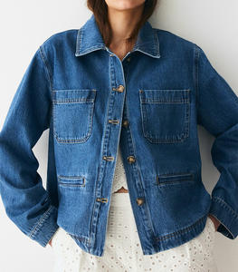 Veste bomber en denim tricotée pour femme, vêtement décontracté d'extérieur, automne, imperméable, coupe-vent, boutonnée, oversize - Product Image 1