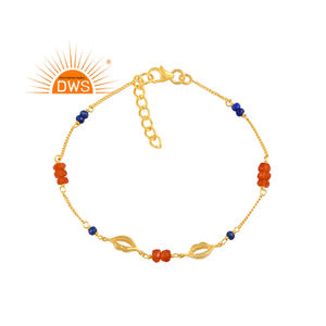 Bracelet en perles de lapis lazuli et cornaline plaqué or 18 carats en argent sterling dernier cri fabricant de bijoux fins Demi - Product Image 1