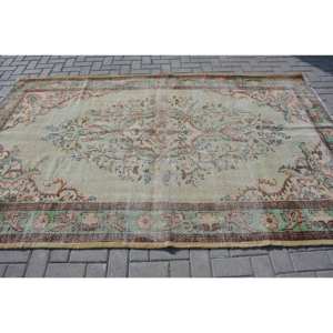 พรมทอสไตล์ตุรกีวินเทจขนสัตว์5.7 X 9.1ft เรียบมีลวดลายปะต่อสำหรับตกแต่งห้องนั่งเล่น - Product Image 3