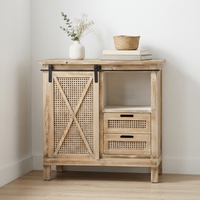 Buffet rustique en bois de style ferme avec portes coulissantes en rotin et 2 tiroirs, meuble de rangement console