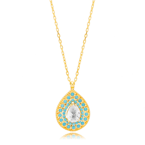 Pierre de Zircon coupe poire avec pierre Turquoise collier à breloques en forme de poire turc en gros 925 bijoux en argent Sterling - Product Image 1