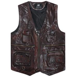 Gilet da uomo in vera pelle di vacchetta di nuova 2025 gilet da uomo senza maniche giacca spessa gilet da motociclista Multi tasca in pelle - Product Image 2
