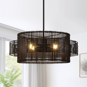 โคมไฟหวายแขวนเพดานสำหรับตกแต่งร้านอาหารทำด้วยมือโคมไฟหวายทันสมัยโคมไฟระย้าสำหรับตกแต่ง - Product Image 1